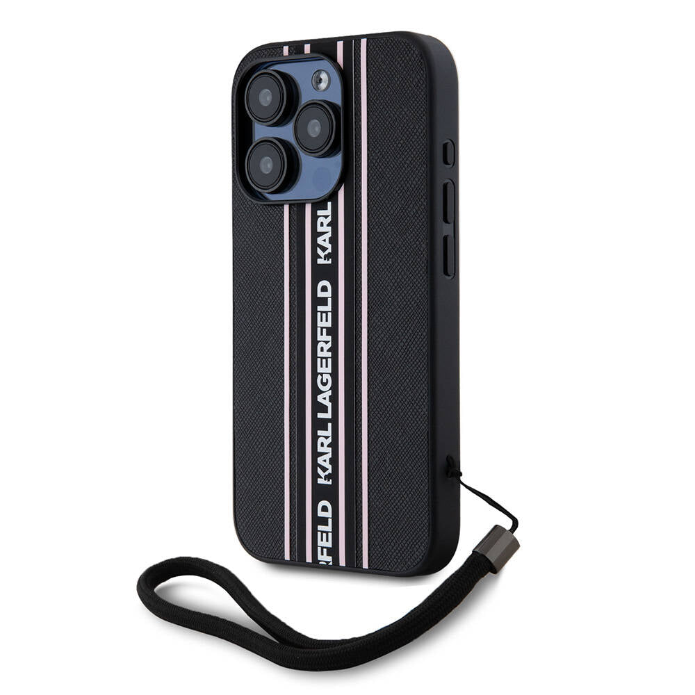 Karl Lagerfeld iPhone 16 Pro Orjinal Lisanslı Askılı Saffiano Athleisure Şerit Çizgili Telefon Kılıfı-1 Karl Lagerfeld iPhone 16 Pro Orjinal Lisanslı Askılı Saffiano Athleisure Şerit Çizgili Telefon Kılıfı-1